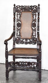 LATE 19TH C. CAROLEAN-STYLE THRONE CHAIR
