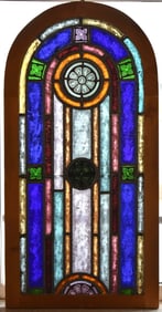 ARCHED STAINED GLASS WINDOW PANEL