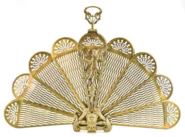 BRASS ORIENTAL-THEMED PEACOCK FIREPLACE SCREEN