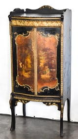 VICTORIAN VERNIS MARTIN STYLE HAND-PAINTED BLACK LACQUER SHEET MUSIC CABINET