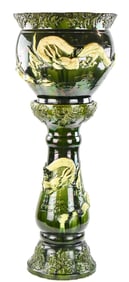 MAJOLICA DRAGON JARDINIERE & PDESTAL