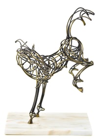 SIGNED JOHN JAGGER BRONZE WIRE BUCKING HORSE SCULPTURE