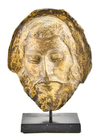 MODERN PAUL GAUGIN (AFTER) BRONZE TONE RESIN ARISTOTLE DEATH MASK MOUNTED SCULPTURE
