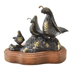 SIGNED JOHN JAGGER BRONZE QUAIL SCULPTURE