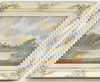 BIRD LEFEVER 'AUTUMN LAKE SCENE' OIL PAINTING