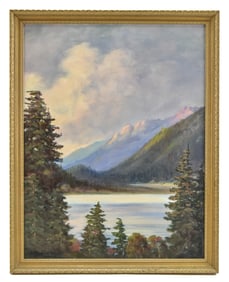 CLYDE LEON KELLER 'DAYBREAK ON LAKE CRESCENT' OIL PAINTING