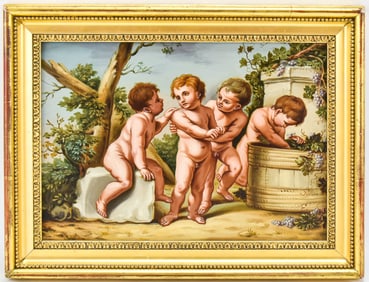 'CHERUBS AROUND A WINE PRESS' OIL PAINTING