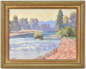 CYRUS JAMES FULTON RIVERSIDE LANDSCAPE OIL PAINTING