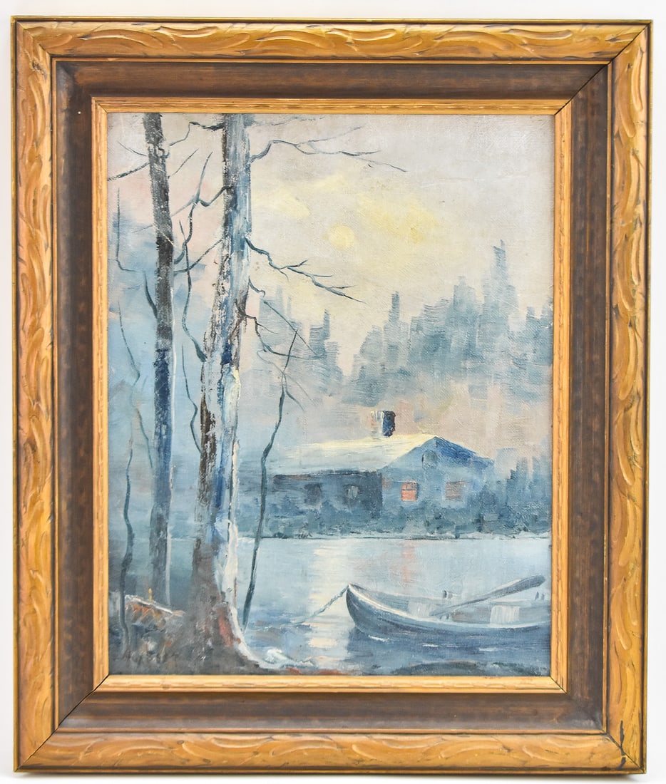 ARTHUR BEST 'NORTHWEST LAKESIDE WINTER SCENE' OIL PAINTING (1 of 5)