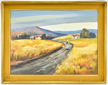 MANUEL ROSE 'FARM ROAD IN GRASSLAND HILLS' OIL PAINTING