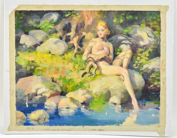 'LADY BY A STREAM' OIL PAINTING ATTR. TO LEROY GREENE