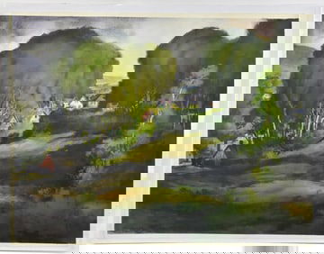 LEROY GREENE 'HILLSIDE HOUSES' OIL PAINTING