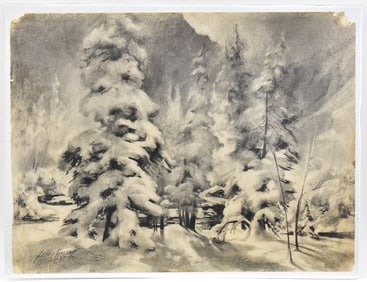 LEROY GREENE 'WINTER SCENE' CHARCOAL DRAWING