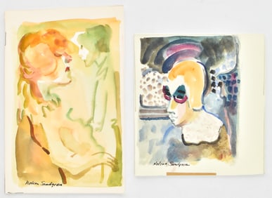 TWO NELSON SANDGREN FIGURAL WATERCOLOR PAINTINGS