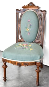 VICTORIAN EASTLAKE WALNUT & NEEDLEPOINT PARLOR CHAIR