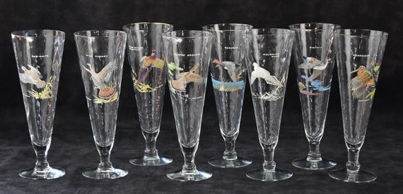 EIGHT NED SMITH GAMEBIRD CHAMPAGNE FLUTES