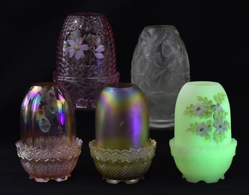 COLLECTION OF FENTON PATTERN GLASS FAIRY LAMPS