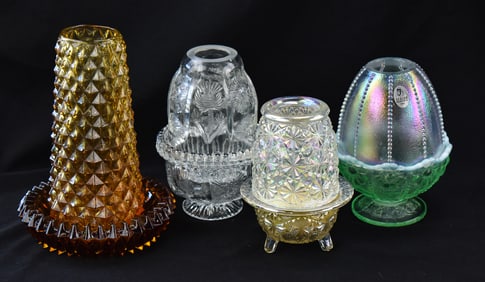 COLLECTION OF PATTERN GLASS FAIRY LAMPS