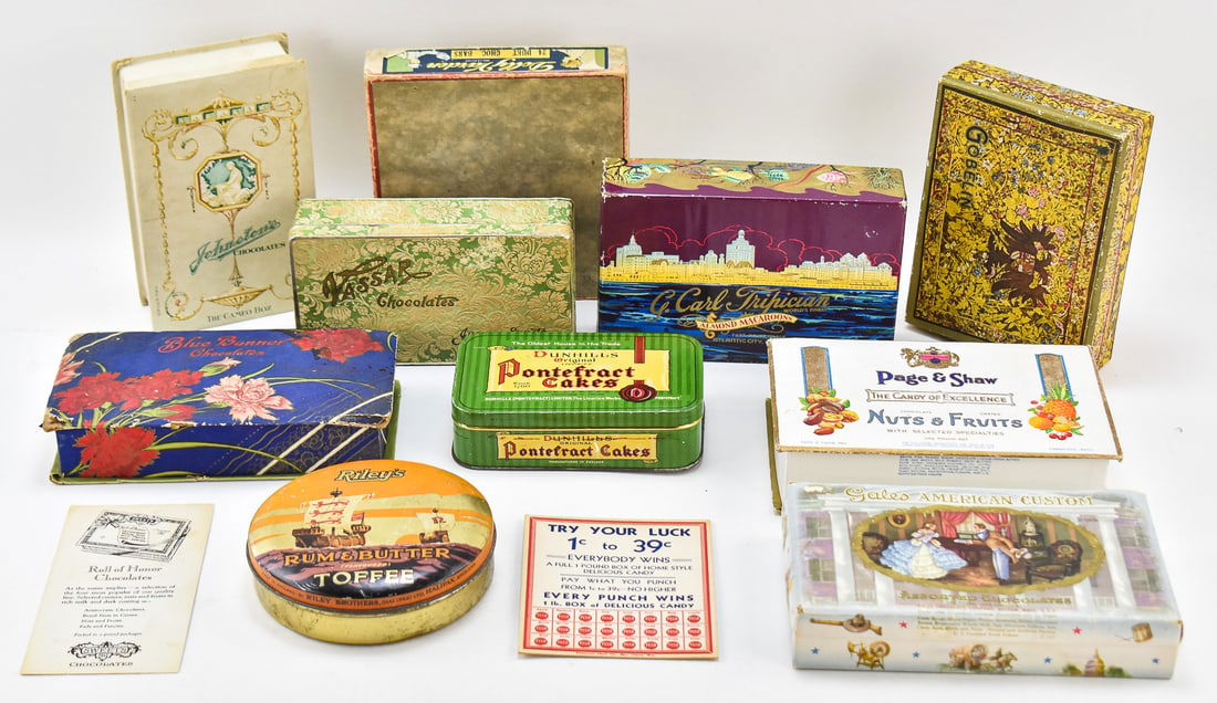 EARLY-MID 20TH CENTURY DESSERT BOXES: GALES, VASSAR CHOCOLATES, THE GOBELIN COMPANY, & MORE (1 of 3)