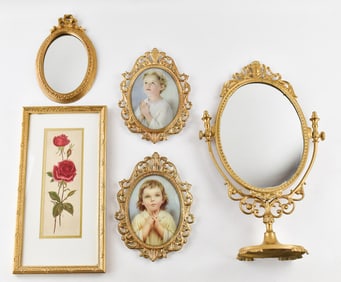 VINTAGE GILDED VANITY MIRROR & FRAMED PRINTS