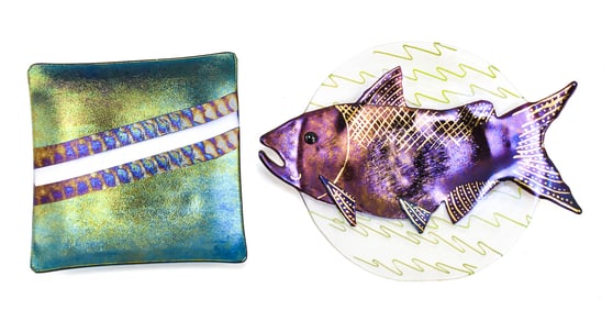 STUDIO ART GLASS FISH PLATTER & SQUARE PLATE