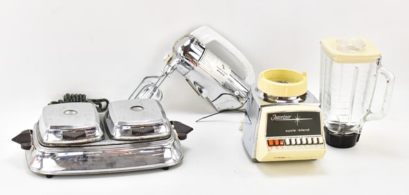 BERSTED 'FOSTORIA' DOUBLE WAFFLE IRON, OSTER 'OSTERIZER' BLENDER, HAMILTON BEACH HAND-MIXER MODEL K