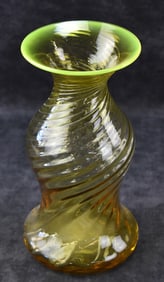VASELINE GLASS RIMMED OPTIC SWIRL ART GLASS VASE