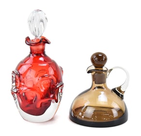 PAIR OF ART GLASS DECANTERS