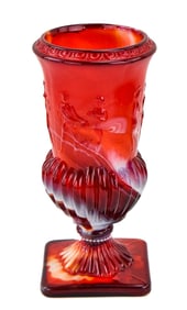IMPERIAL RED SLAG GLASS PEDESTAL VASE