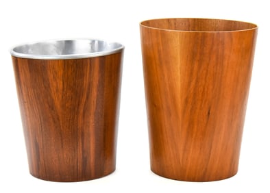 PAIR OF MID-CENTURY SERVEX OF SWEDEN RAINBOW TEAK WASTEBASKETS
