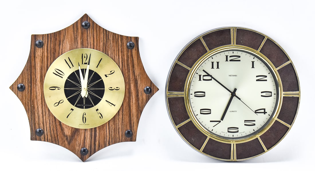 PAIR OF MID-CENTURY WALL CLOCKS: WEST CLOX & METAMEC (1 of 2)