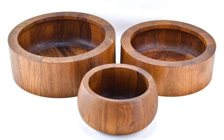 TRIO OF DANSK DENMARK STAVED TEAK SERVING BOWLS
