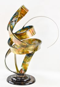 SHLOMI HAZIZA ACRYLIC & BRASS RIBBON SCULPTURE