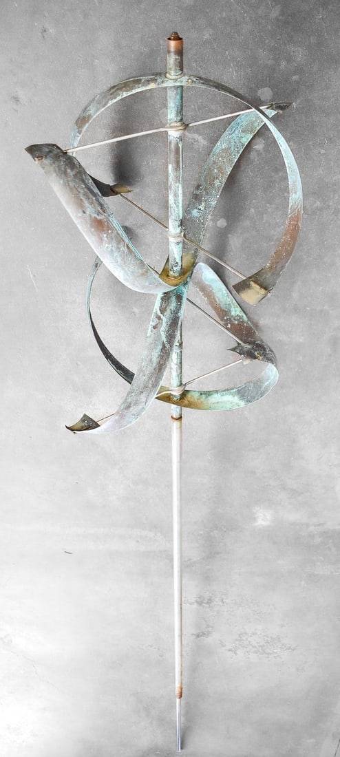 LYMAN WHITAKER SIGNED COPPER MOBILE SCULPTURE: A Lyman Whitaker (listed Utah artist) signed copper mobile sculpture in the style of the Element series. The item measures 99" H, 18" W, 18" D.