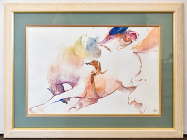 WILLIAM PAPAS 'RODEO RIDER' WATERCOLOR PAINTING