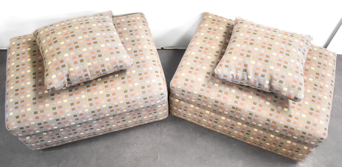 POSTMODERN SET OF MATCHING CUSTOM UPHOLSTERED OTTOMANS & PILLOWS (1 of 3)