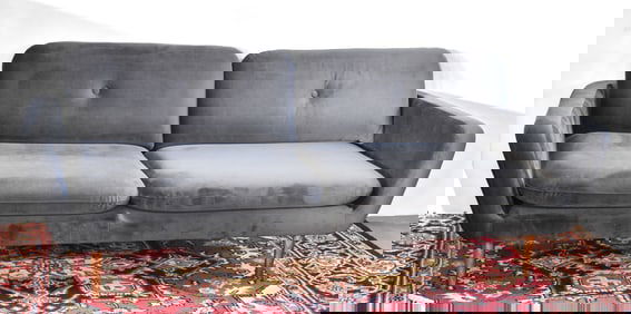 MID-CENTURY-MODERN-STYLE CHARCOAL VELOUR SOFA