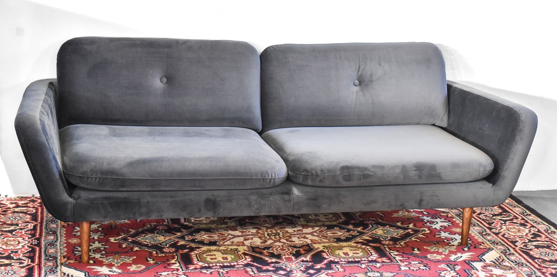 MID-CENTURY MODERN STYLE CHARCOAL VELOUR SOFA (1 of 3)