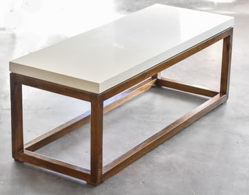 MODERN MID-CENTURY-STYLE WHITE LAMINATE & WOOD COFFEE TABLE