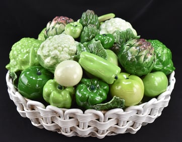 MAJOLICA STYLE ITALIAN CERAMIC VEGETABLE BASKET
