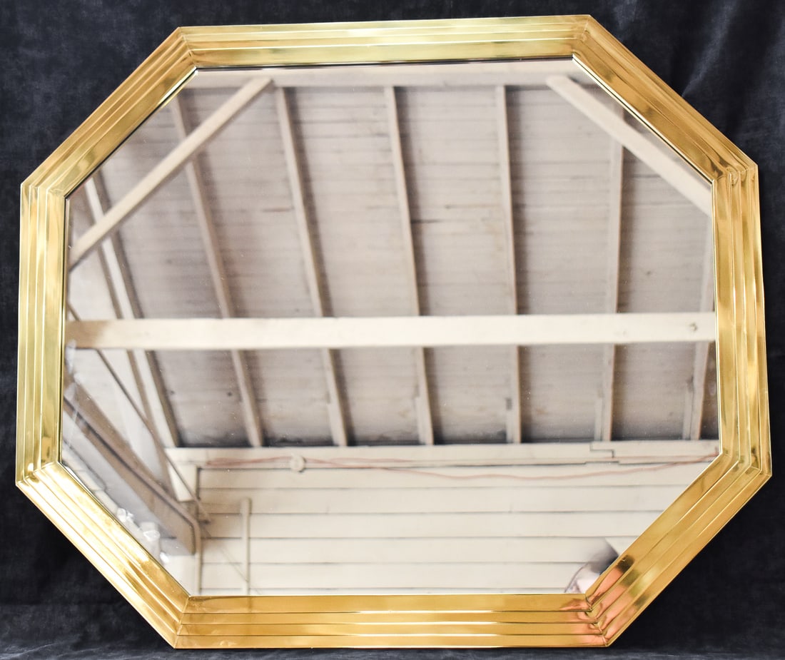 ITALIAN STEPPED BRASS OCTAGONAL MIRROR; CIRCA LATE 20TH CENTURY (1 of 2)
