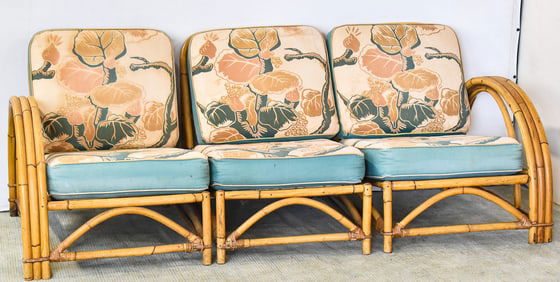 MID-CENTURY THREE-STRAND ARCH DELUXE RATTAN SOFA