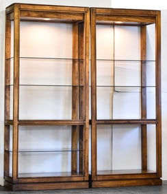 PAIR OF VINTAGE WOOD & CANE LIGHTED BOOKCASES