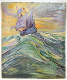 'SHIP AT SEA' OIL PAINTING BY CHARLOTTE MISH