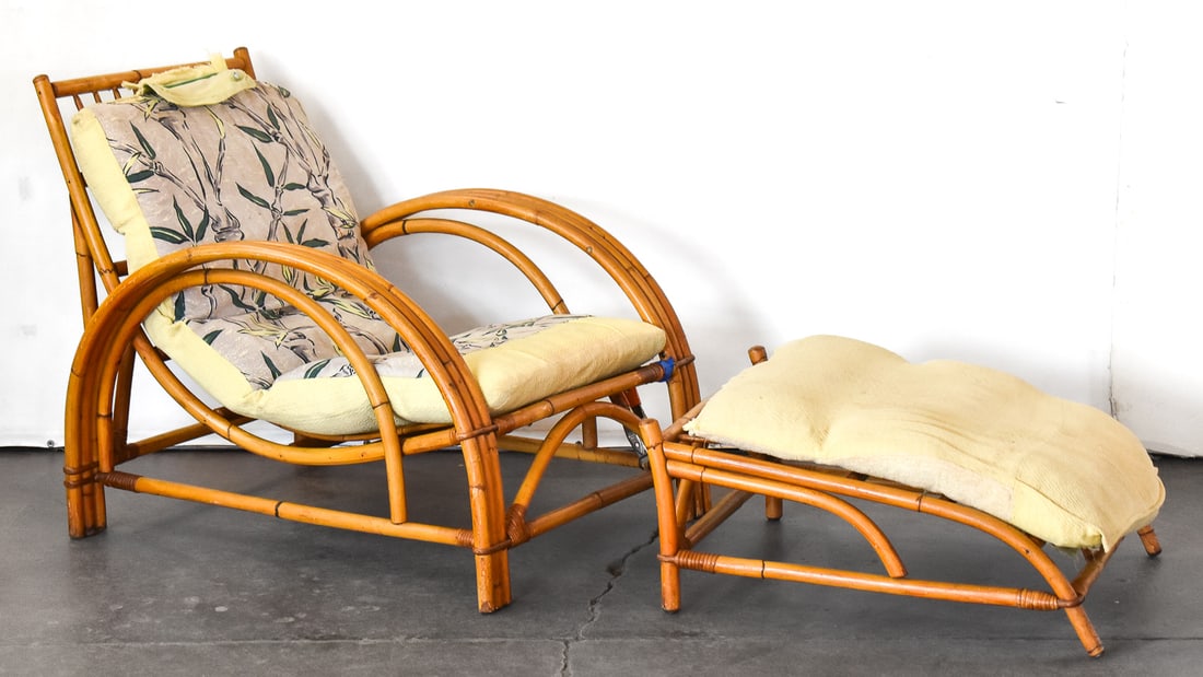 MID-CENTURY THREE-STRAND HALF MOON LOUNGE CHAIR & OTTOMAN (1 of 6)