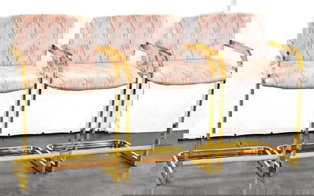 SET OF THREE POSTMODERN CUSTOM UPHOLSTERED DESIGN INSTITUTE OF AMERICA CANTILEVERED COUNTER STOOLS