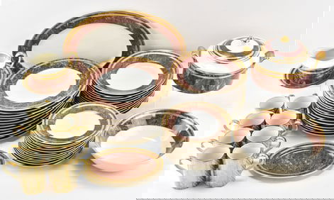 SET OF POSTMODERN OSCAR DE LA RENTA ROSE TRAVERTINE PORCELAIN CHINA & MORE