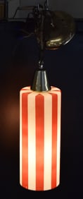 RED & WHITE STRIPED PENDANT LAMP; CIRCA MID 20TH CENTURY