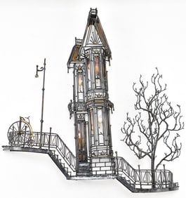 GARY LAWRENCE MID-CENTURY MODERN VICTORIAN HOUSE WIRE SCULPTURE