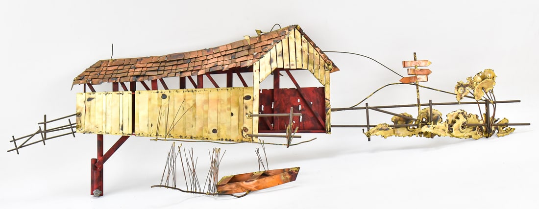 CURTIS JERE SIGNED MIXED METAL COVERED BRIDGE WALL ART (1 of 2)